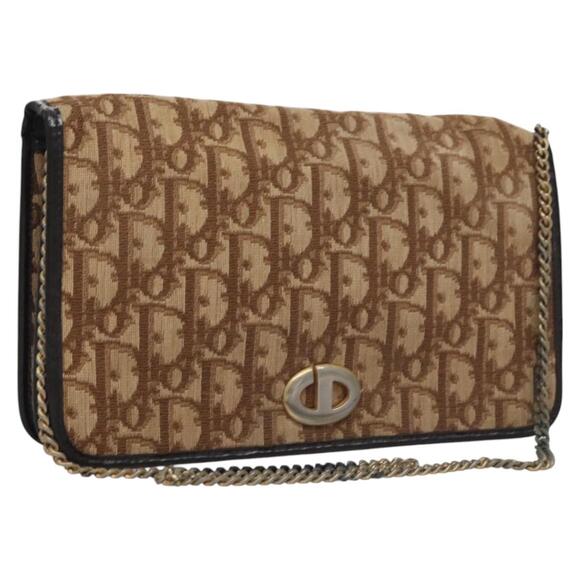 DIOR Trotter Canvas Chain Shoulder Bag Brown Gold - Picture 1 of 13